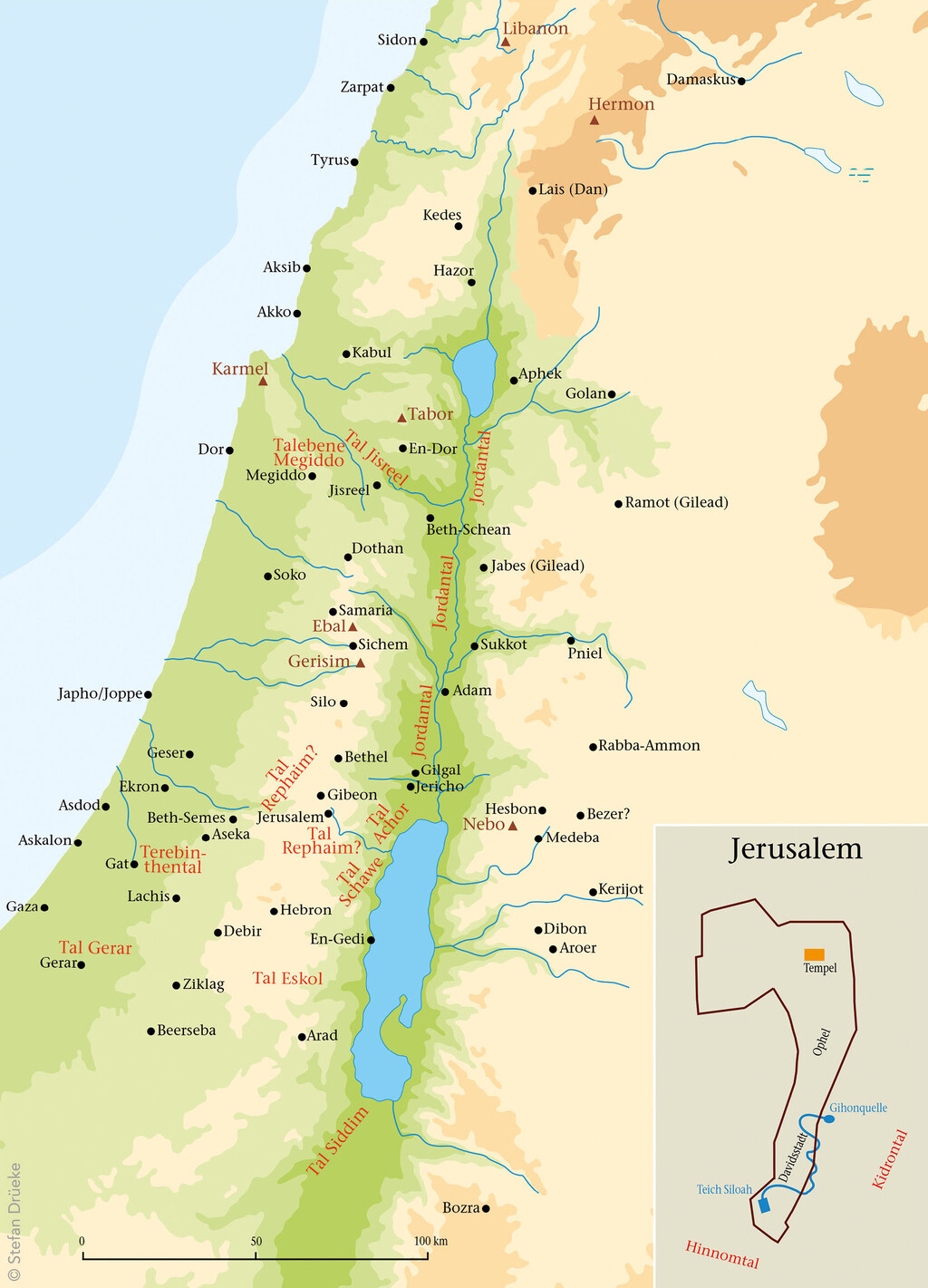 Karte Israels mit Tälern